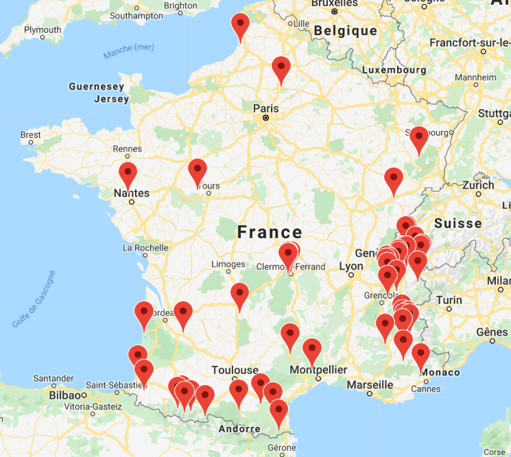 carte de france bapteme parapente
