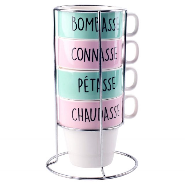 coffret 4 tasses bombasse petasse conasse chaudasse