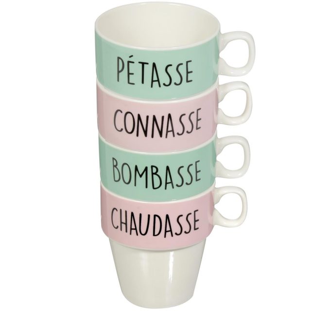 coffret 4 tasses bombasse petasse conasse chaudasse