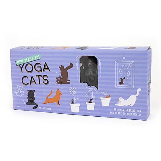 figurine chat yoga pot plante
