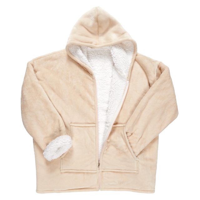 sweat capuche geant beige fermeture eclair