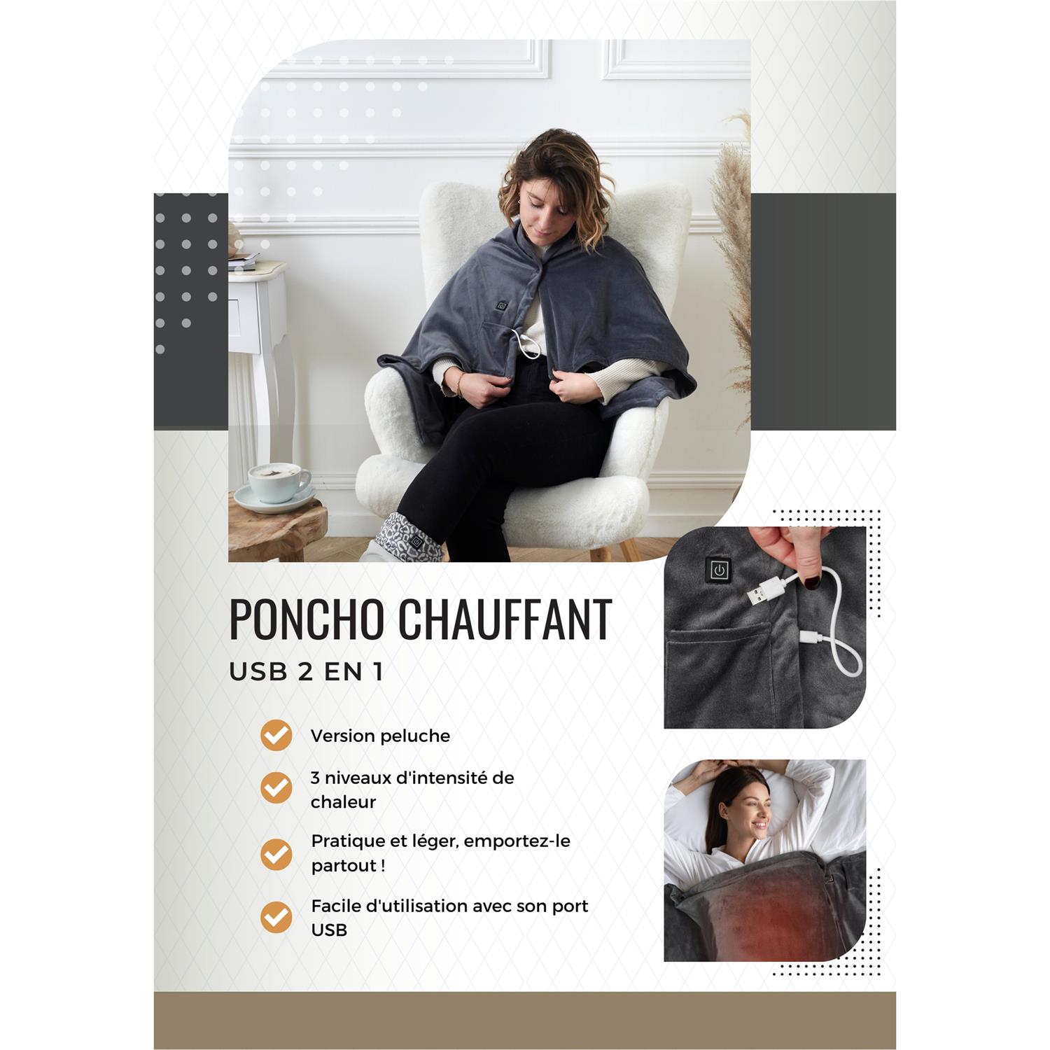 Plaid poncho chauffant